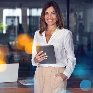 Smiling businesswoman in an office
