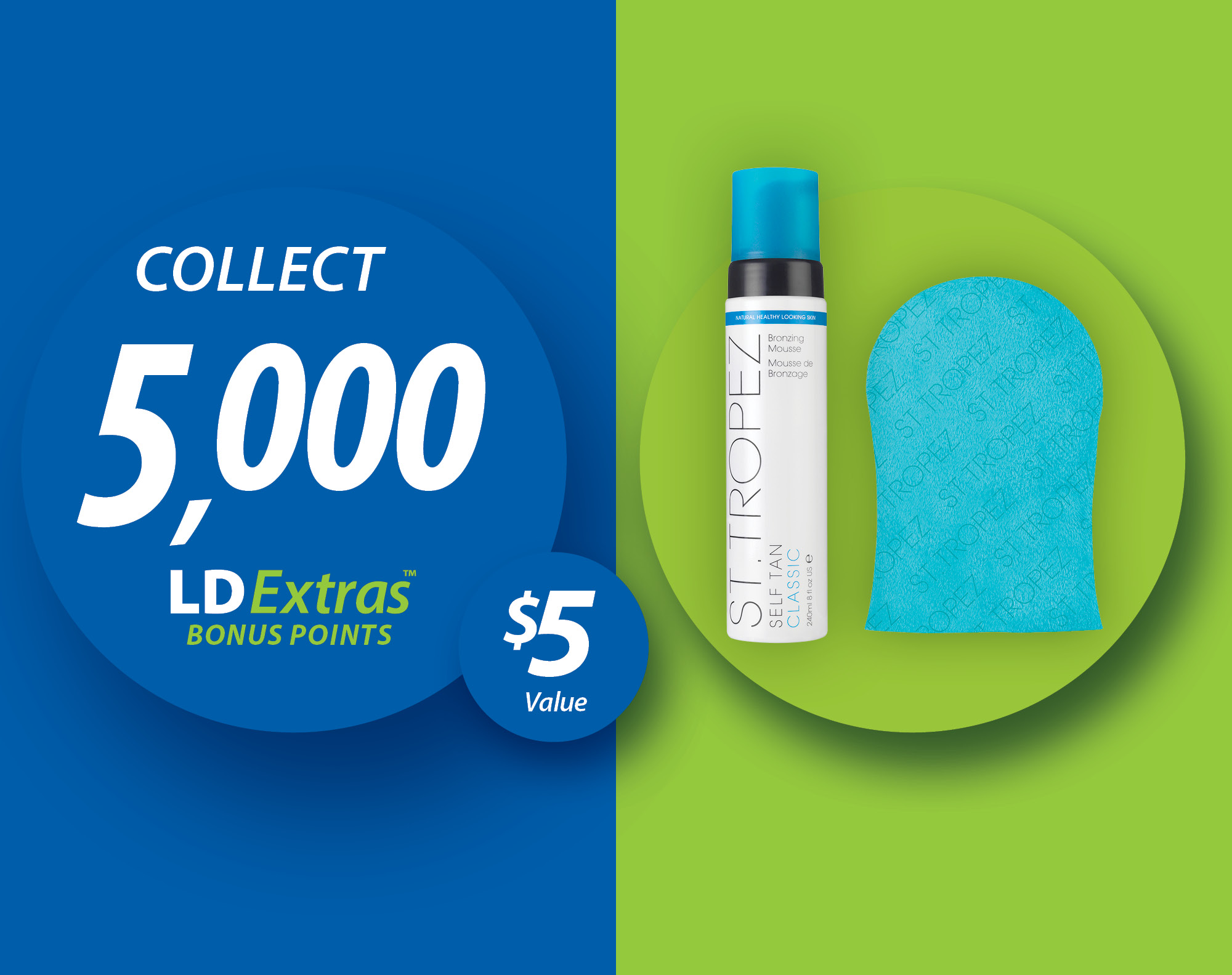 5,000 bonus points when you spend $45 on St. Tropez Tanning products